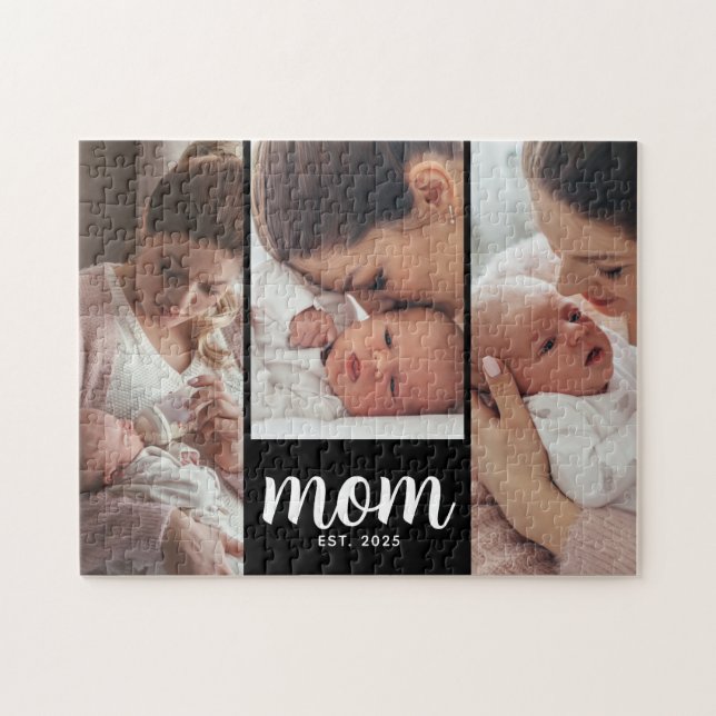 Mum Established Modern Script 3 Photo Jigsaw Puzzle (Horizontal)