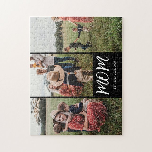 Mum Established Modern Script 3 Photo Jigsaw Puzzle (Vertical)