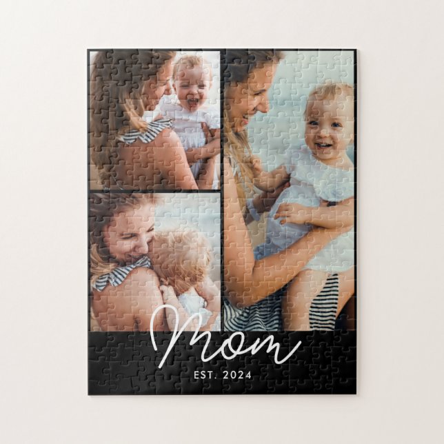Mum Established Modern Script 3 Photo Jigsaw Puzzle (Vertical)