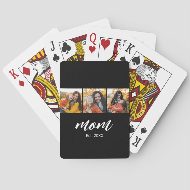 Mum Established Modern Script 3 Photo Playing Cards (Back)