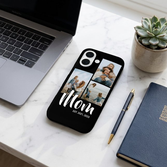 Mum Established Modern Script Black 3 Photo Case-Mate iPhone Case (Mom Established Modern Script Black 3 Photo Phone Case)