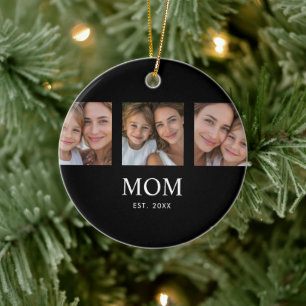 Mum Established Modern Script Black 3 Photo Ceramic Tree Decoration