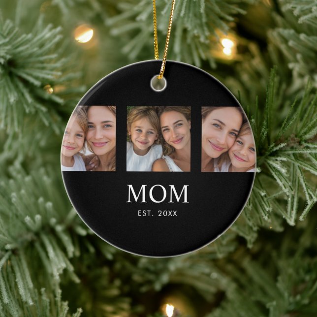 Mum Established Modern Script Black 3 Photo Ceramic Tree Decoration (Tree)