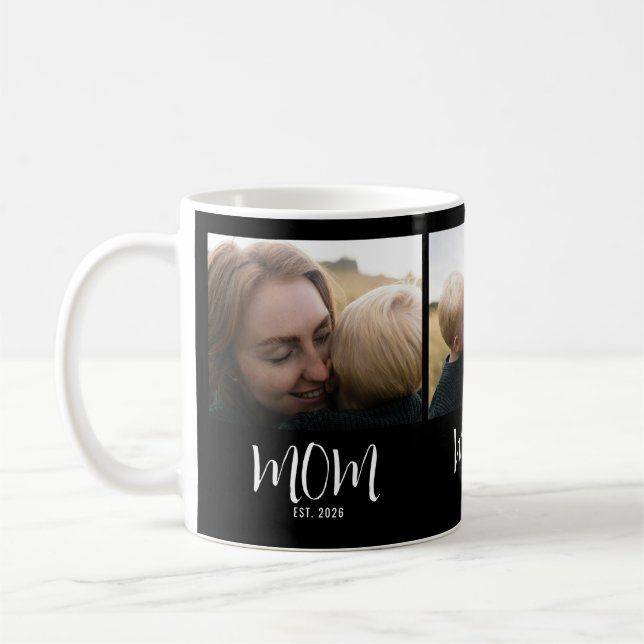 Mum Established Modern Script Black 3 Photo Coffee Mug (Left)