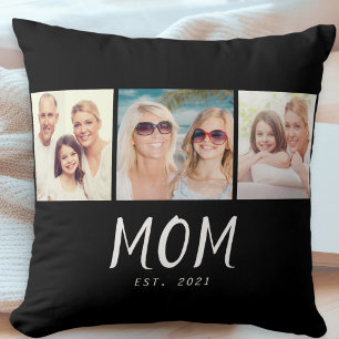 Mum Established Modern Script Black 3 Photo Cushion