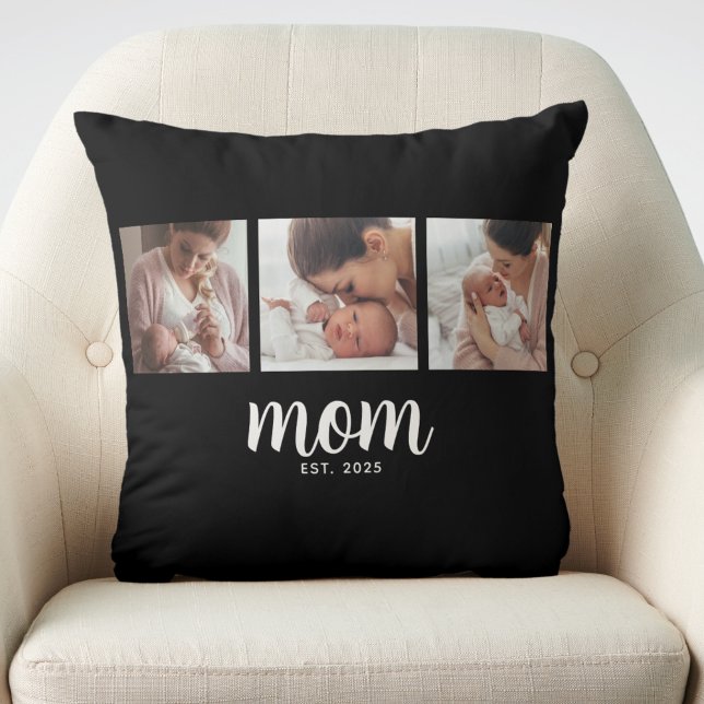 Mum Established Modern Script Black 3 Photo Cushion (Creator Uploaded)