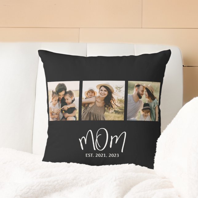 Mum Established Modern Script Black 3 Photo Cushion (Creator Uploaded)