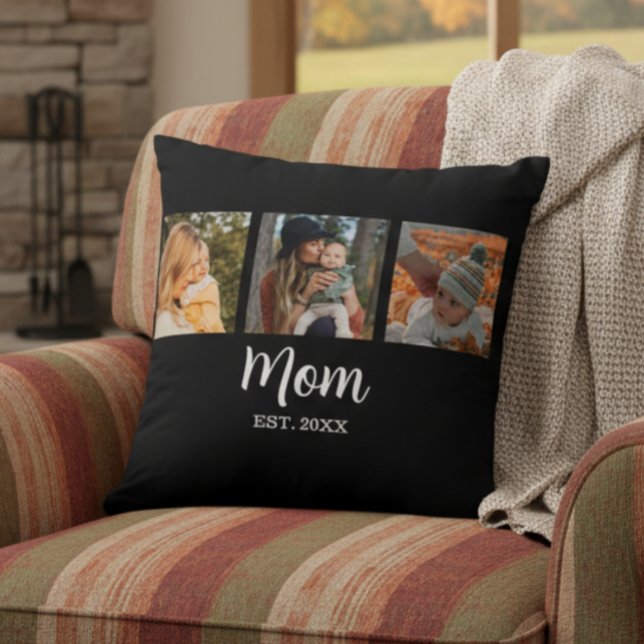 Mum Established Modern Script Black 3 Photo Cushion (Creator Uploaded)