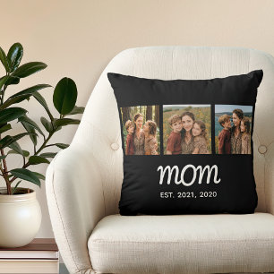 Mum Established Modern Script Black 3 Photo Cushion