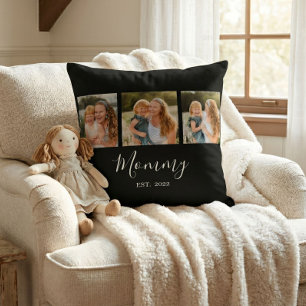 Mum Established Modern Script Black 3 Photo Cushion