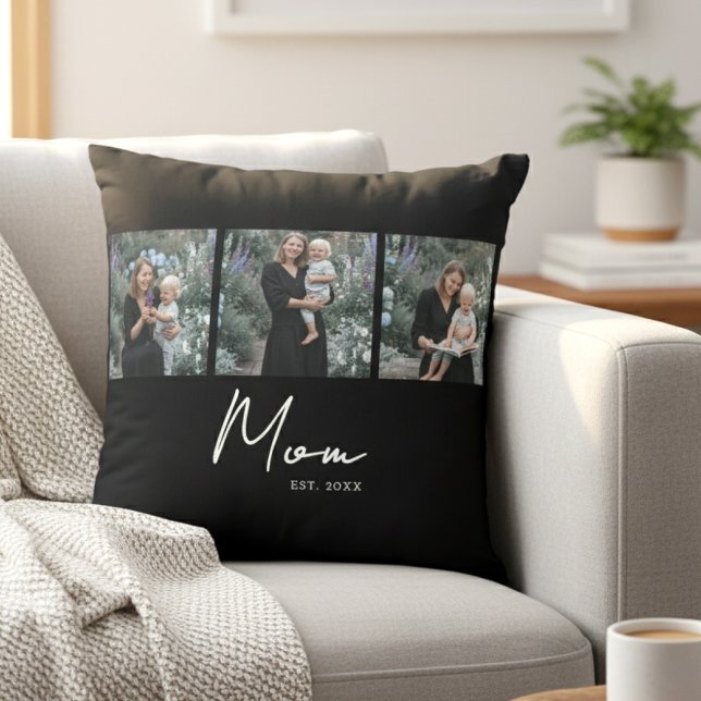 Mum Established Modern Script Black 3 Photo Cushion (Creator Uploaded)