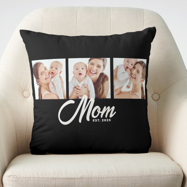 Mum Established Modern Script Black 3 Photo Cushion (Creator Uploaded)