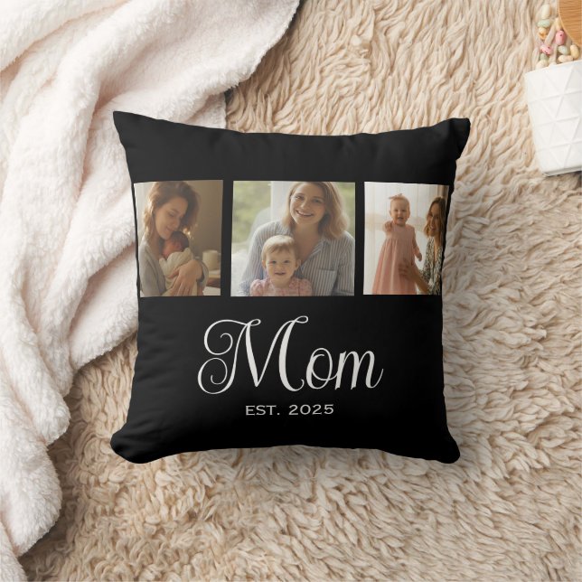 Mum Established Modern Script Black 3 Photo Cushion (Blanket)