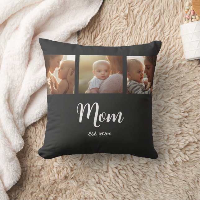 Mum Established Modern Script Black 3 Photo Cushion (Blanket)