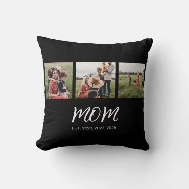 Mum Established Modern Script Black 3 Photo Cushion (Front)