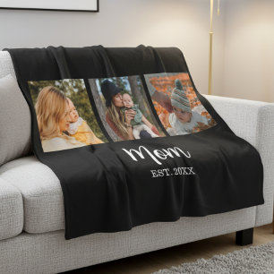 Mum Established Modern Script Black 3 Photo Fleece Blanket