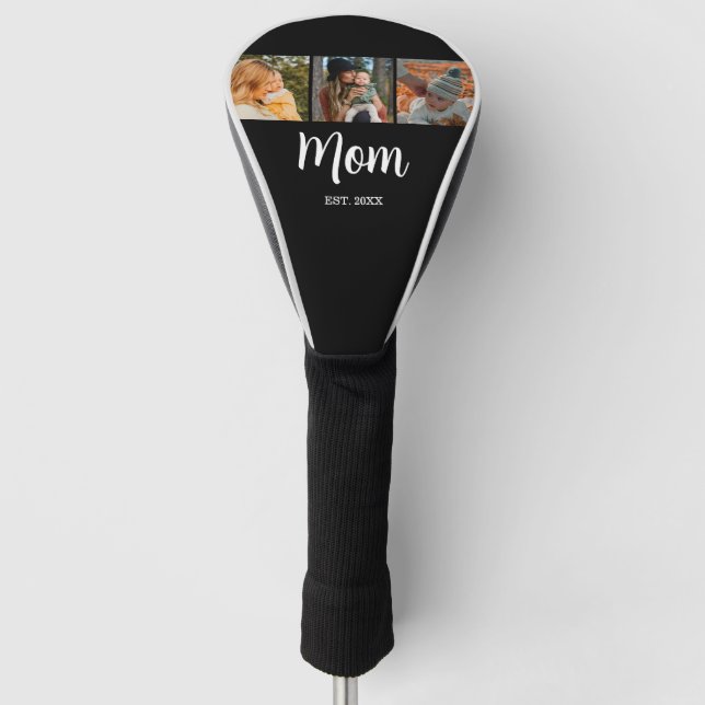 Mum Established Modern Script Black 3 Photo Golf Head Cover (Front)