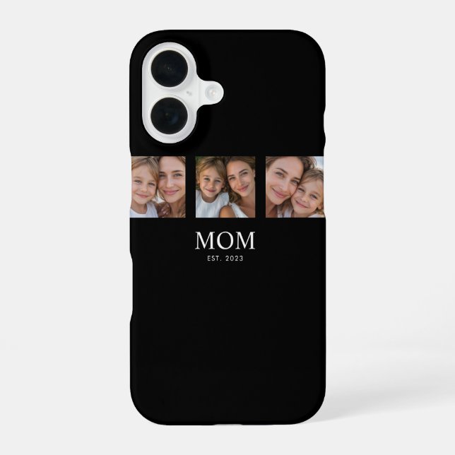 Mum Established Modern Script Black 3 Photo iPhone 16 Case (Back)