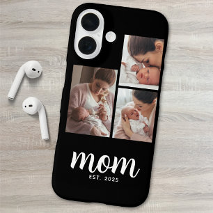 Mum Established Modern Script Black 3 Photo iPhone 16 Case