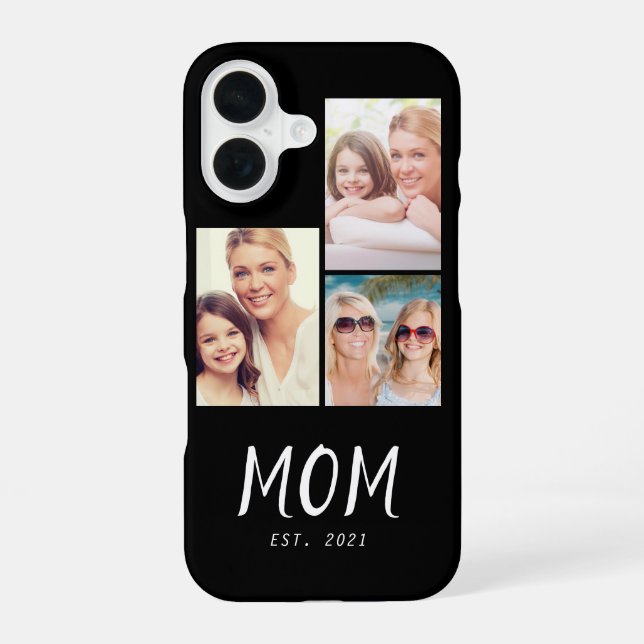 Mum Established Modern Script Black 3 Photo iPhone 16 Case (Back)