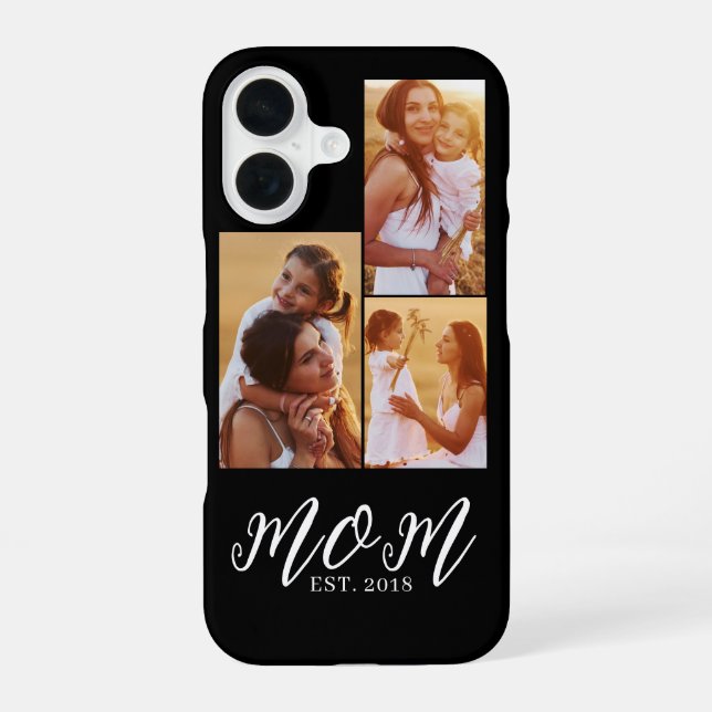 Mum Established Modern Script Black 3 Photo iPhone 16 Case (Back)