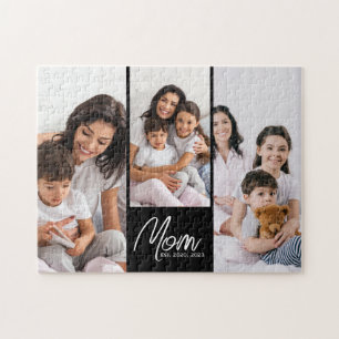 Mum Established Modern Script Black 3 Photo Jigsaw Puzzle