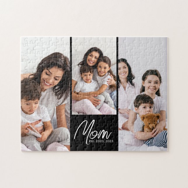 Mum Established Modern Script Black 3 Photo Jigsaw Puzzle (Horizontal)