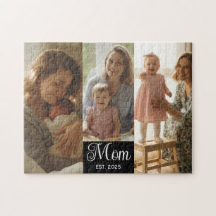 Mum Established Modern Script Black 3 Photo Jigsaw Puzzle