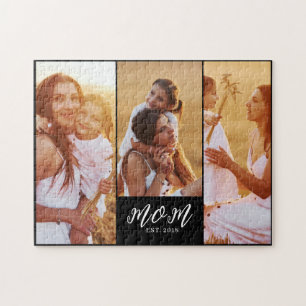Mum Established Modern Script Black 3 Photo Jigsaw Puzzle