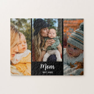 Mum Established Modern Script Black 3 Photo Jigsaw Puzzle