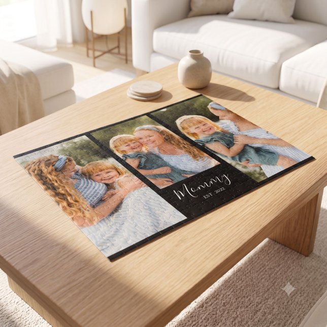 Mum Established Modern Script Black 3 Photo Jigsaw Puzzle (Creator Uploaded)