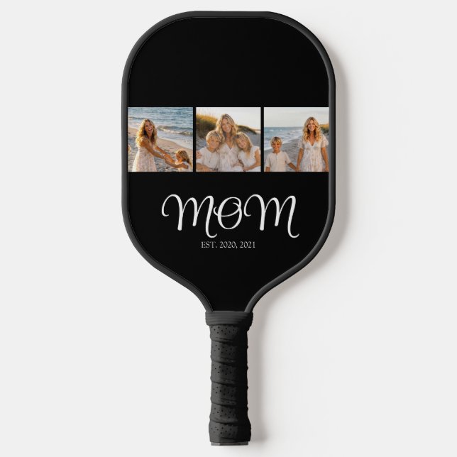 Mum Established Modern Script Black 3 Photo Pickleball Paddle (Front)