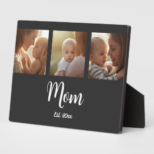 Mum Established Modern Script Black 3 Photo Plaque