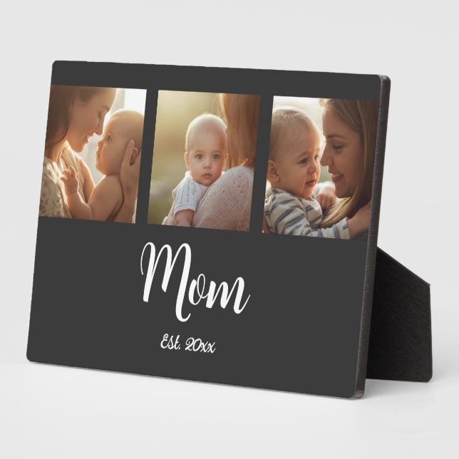 Mum Established Modern Script Black 3 Photo Plaque (Side)