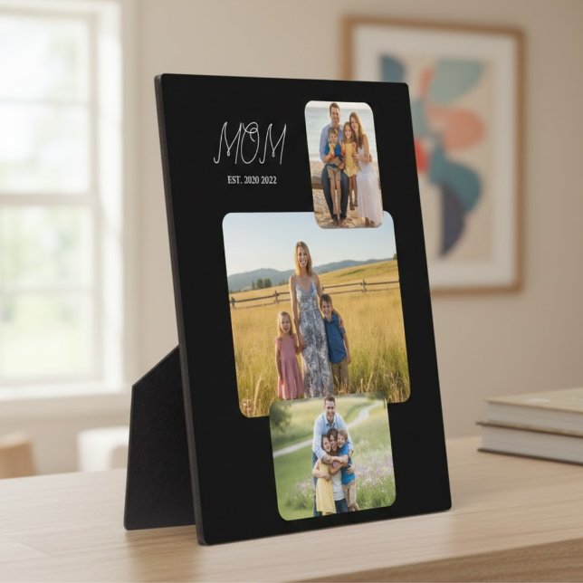 Mum Established Modern Script Black 3 Photo Plaque (Creator Uploaded)