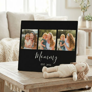 Mum Established Modern Script Black 3 Photo Plaque
