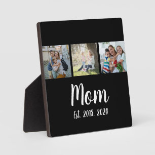 Mum Established Modern Script Black 3 Photo Plaque