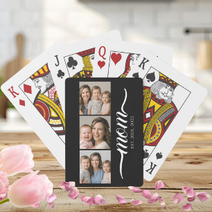 Mum Established Modern Script Black 3 Photo  Playing Cards