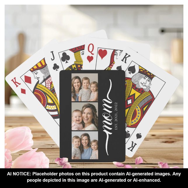 Mum Established Modern Script Black 3 Photo  Playing Cards (Creator Uploaded)