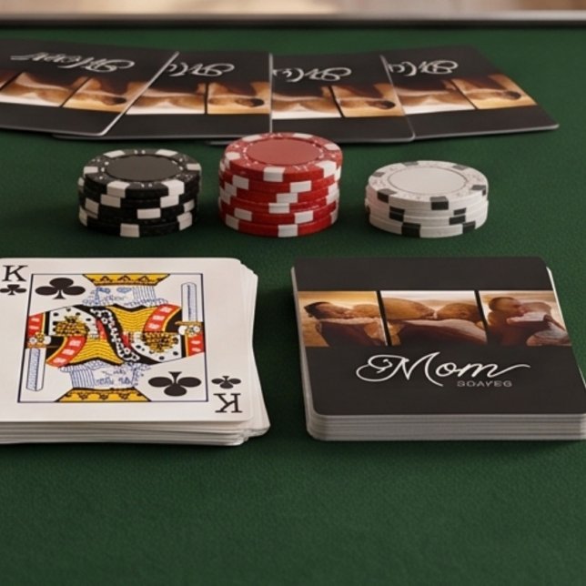Mum Established Modern Script Black 3 Photo Playing Cards (Creator Uploaded)