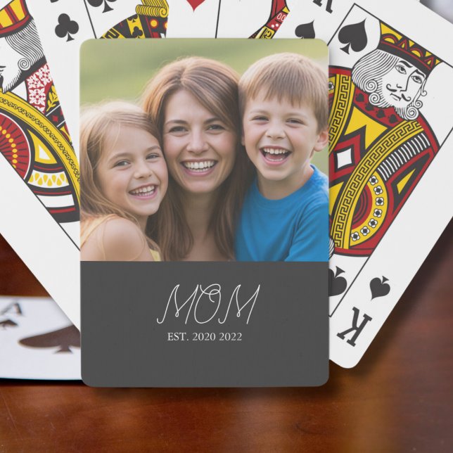 Mum Established Modern Script Black 3 Photo Playing Cards (Creator Uploaded)