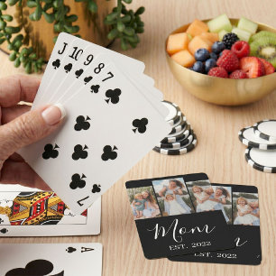 Mum Established Modern Script Black 3 Photo Playing Cards