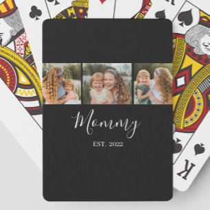Mum Established Modern Script Black 3 Photo Playing Cards