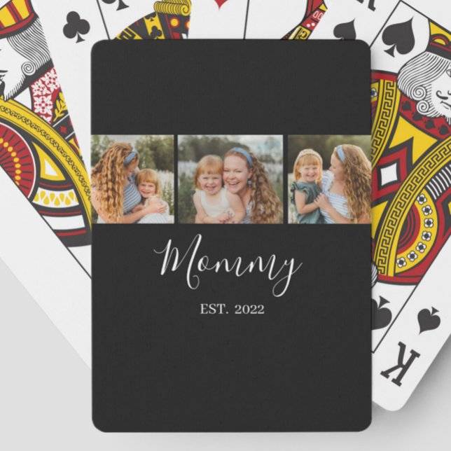 Mum Established Modern Script Black 3 Photo Playing Cards (Creator Uploaded)