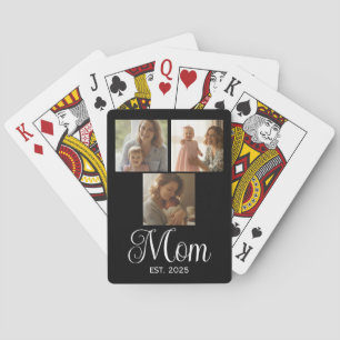 Mum Established Modern Script Black 3 Photo Playing Cards