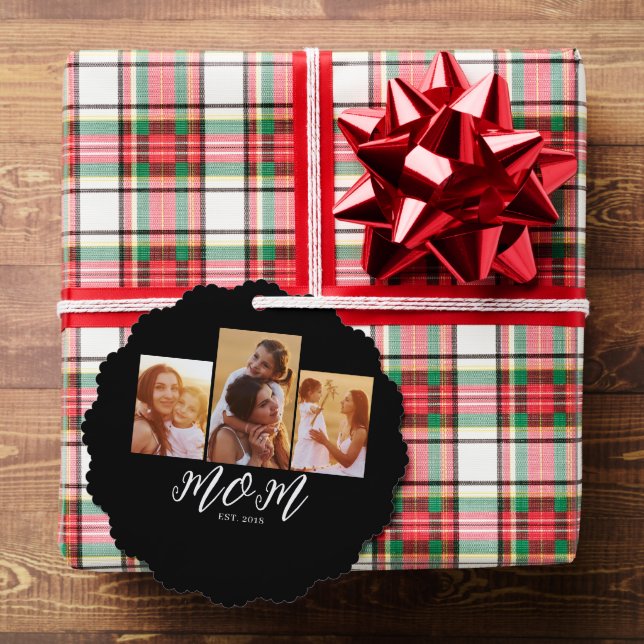 Mum Established Modern Script Black 3 Photo Tree Decoration Card (Insitu (Gift))