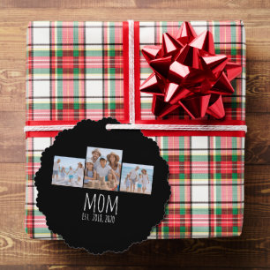 Mum Established Modern Script Black 3 Photo  Tree Decoration Card