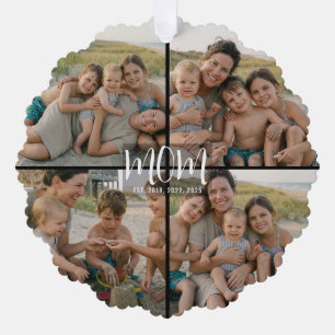 Mum Established Modern Script Black 4 Photo Tree Decoration Card