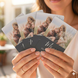 Mum Established Modern Script Black Photo Playing Cards