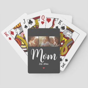 Mum Established Modern Script Heart 3 Photo Playing Cards
